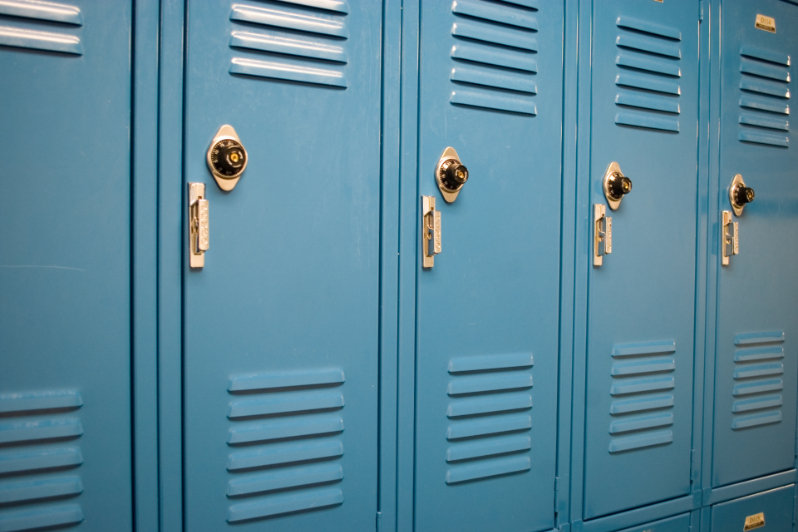 Lockers in a school hall; a place that many teenagers use to deal drugs.