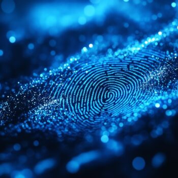 Minimalist style, highlighting forensic science elements, including fingerprints and abstract DNA strand elements, suitable for text coverage, presenting a professional scientific atmosphere.